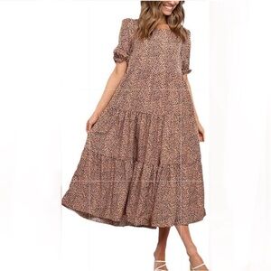 PETAL & PUP spotted ruffle tier midi dress womens SIZE 8 pockets Dalmatian print